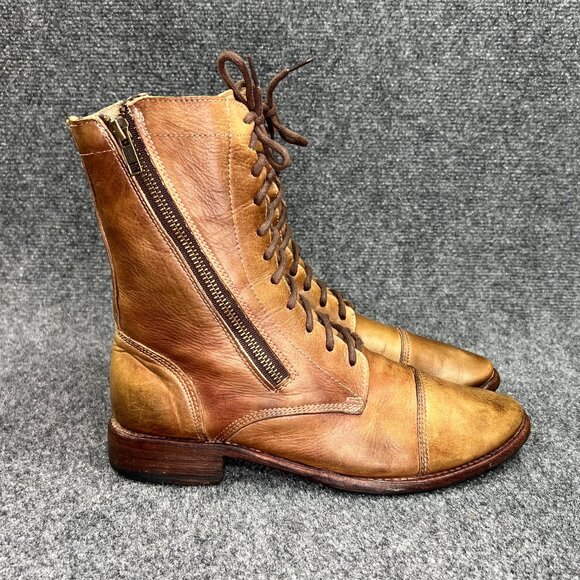 Bed Stu Cobbler Series Boots Women's Size 8.5 Brown Leather Double Zip Lace Up - Picture 1 of 15